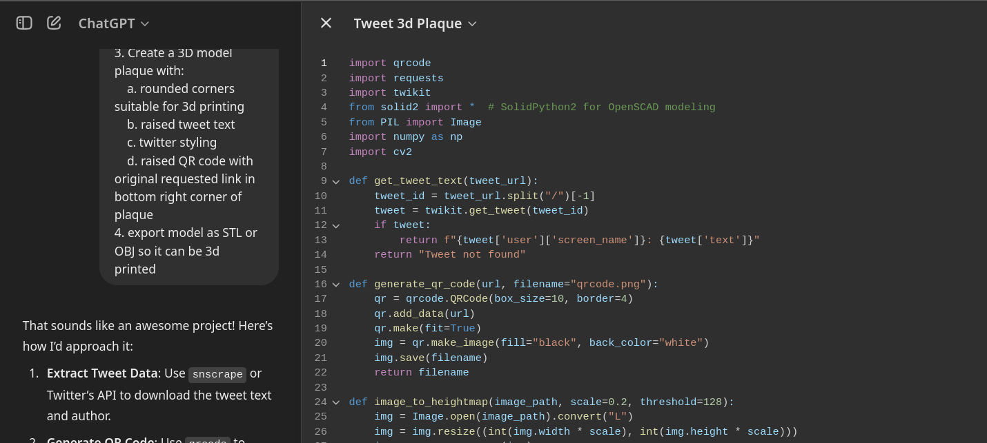 AI Coding - Twitter 3D printing